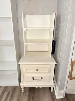 White Wooden Nightstand with Removable Hutch