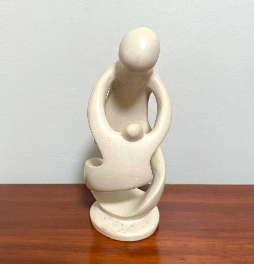 Modern Hand Carved Soapstone Mother And Child Sculpture Figurine Decor