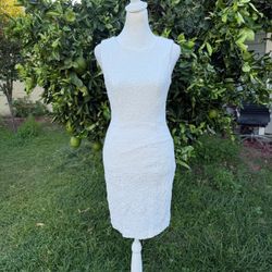White Textured Midi Dress
