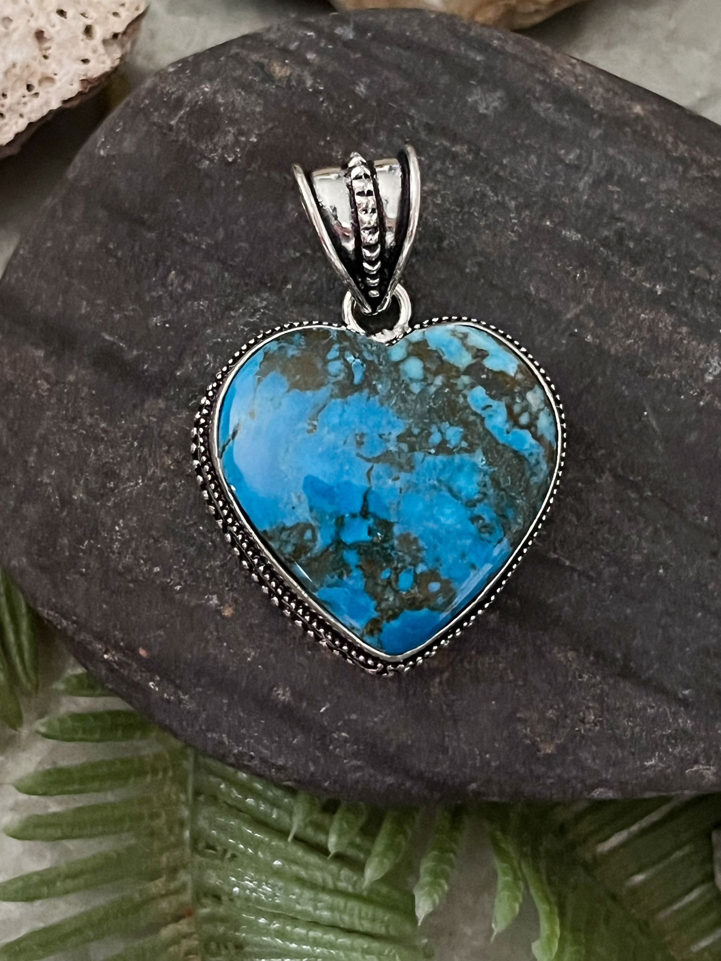 Natural Genuine Turquoise Heart Silver Pendant#33