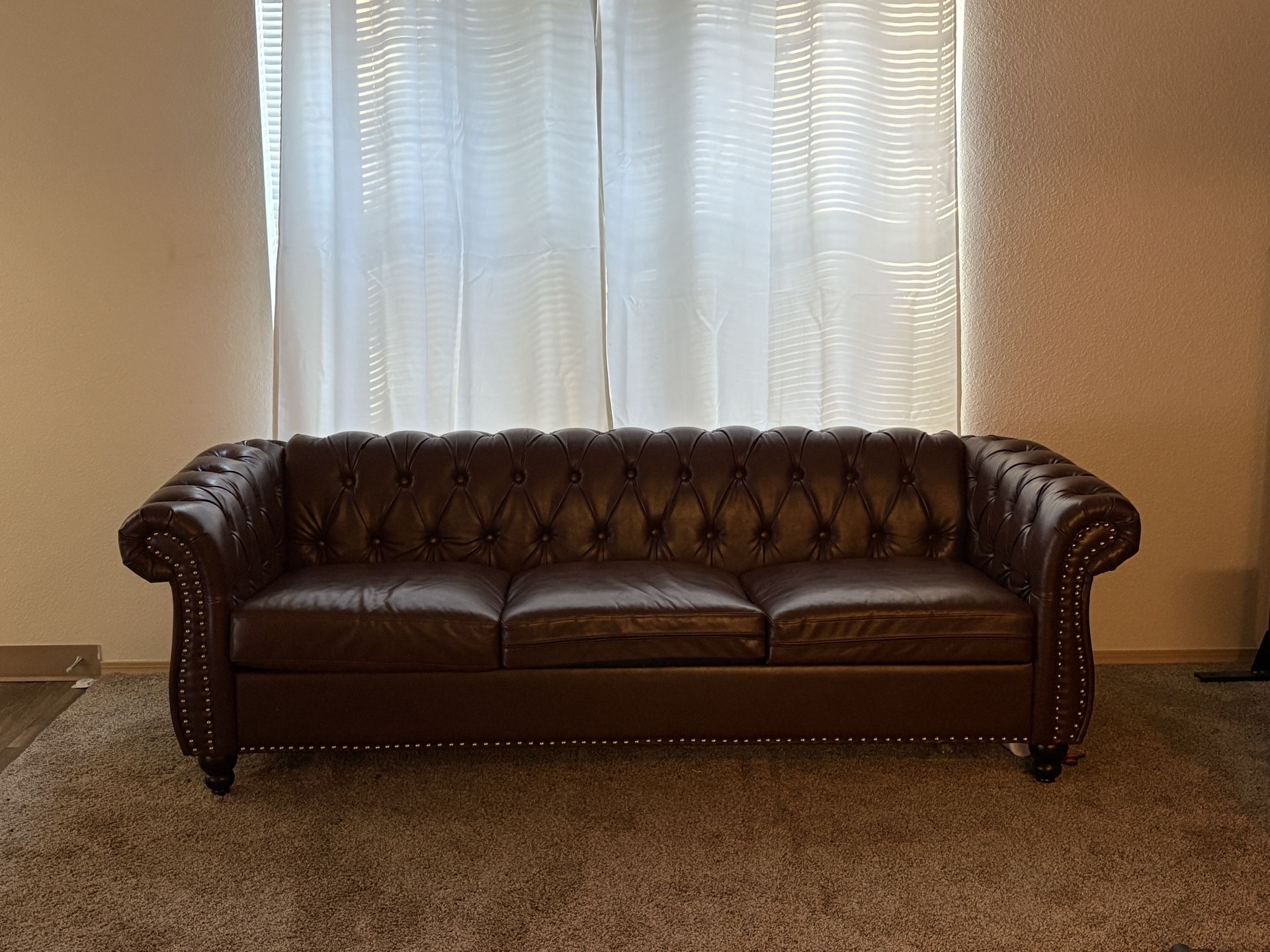 Brown Faux Leather Couch - Used