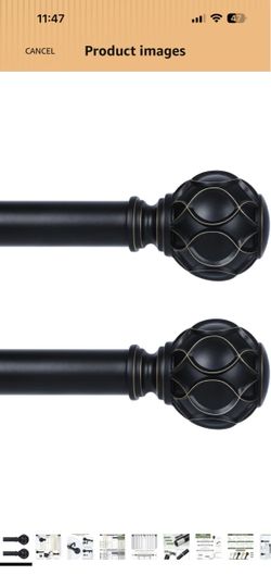 Black Curtain Rods for Windows 2 Pack:Farmhouse Boho Decorative Curtain Rod for Bedroom Living Room,Heavy Duty Adjustable Rustic Drapery Rods Set with