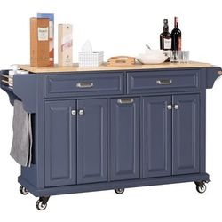 Assembled New Rolling Solid Wood Kitchen Island with Rubberwood Top Kitchen Island Storage Cart