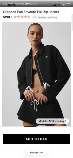 Cropped fan favorite full zip jacket and low rise fan favorite micro skirt in black , size medium