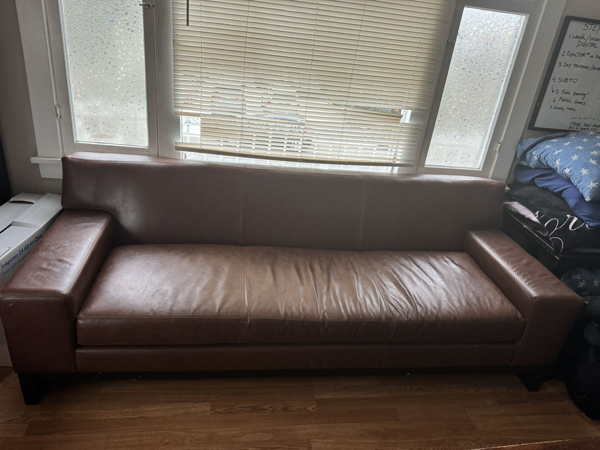 Brown Leather Slick Couch