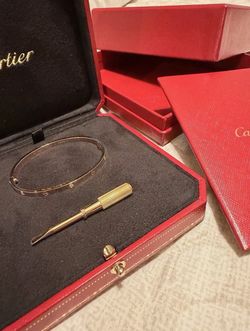 Cartier 18k Rose Gold Love SM Bracelet Size 17 With 6 Diamonds