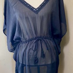 TOMMY BAHAMA Women's S Black Sheer Beaded Swim Beach Cover-up Dress 