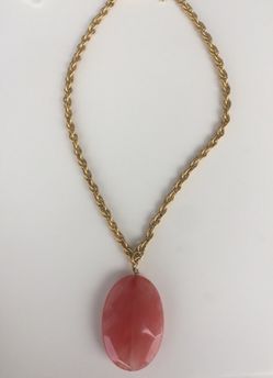 Pink Gemstone Pendant Necklace with Rope Chain