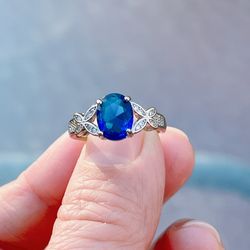 Sapphire Ring / Sterling Silver / 2 Carat Sapphire Victorian