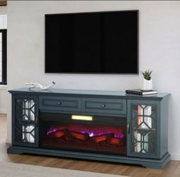 Brand New Blue 74'Inch TV Stand w Fireplace