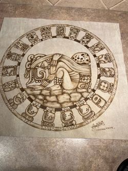 Vintage Maya Handcrafted Calendar on Leather w/Artist’s Signature