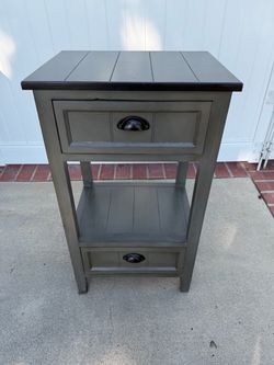 Gray Wood Nightstand with Two Drawers