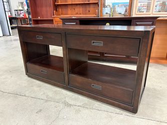 THOMASVILLE Solid Wood Espresso Finished 4 Drawer Media Stand with Drop Front Top Drawers