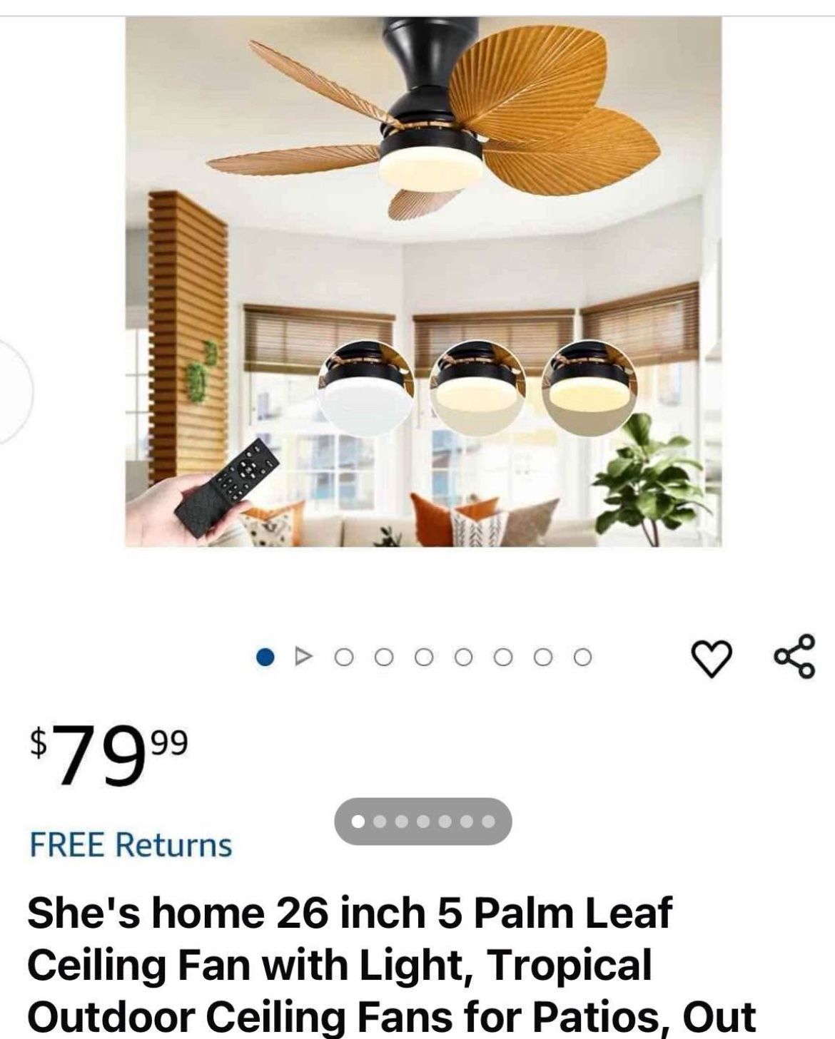 New 26” Palm Leaf Ceiling Fan