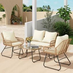 Bifanuo 4-Piece Rattan Patio Furniture Set, All-Weather Bistro Conversation set
