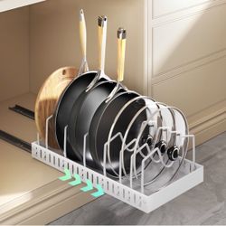 Pull Out Pots and Pans Organizer Under Cabinet, Sliding Lid Holder and Pan Rack in Kitchen, Slide Out inside Cabinet Storage for Pot Lid, Bakeware, D