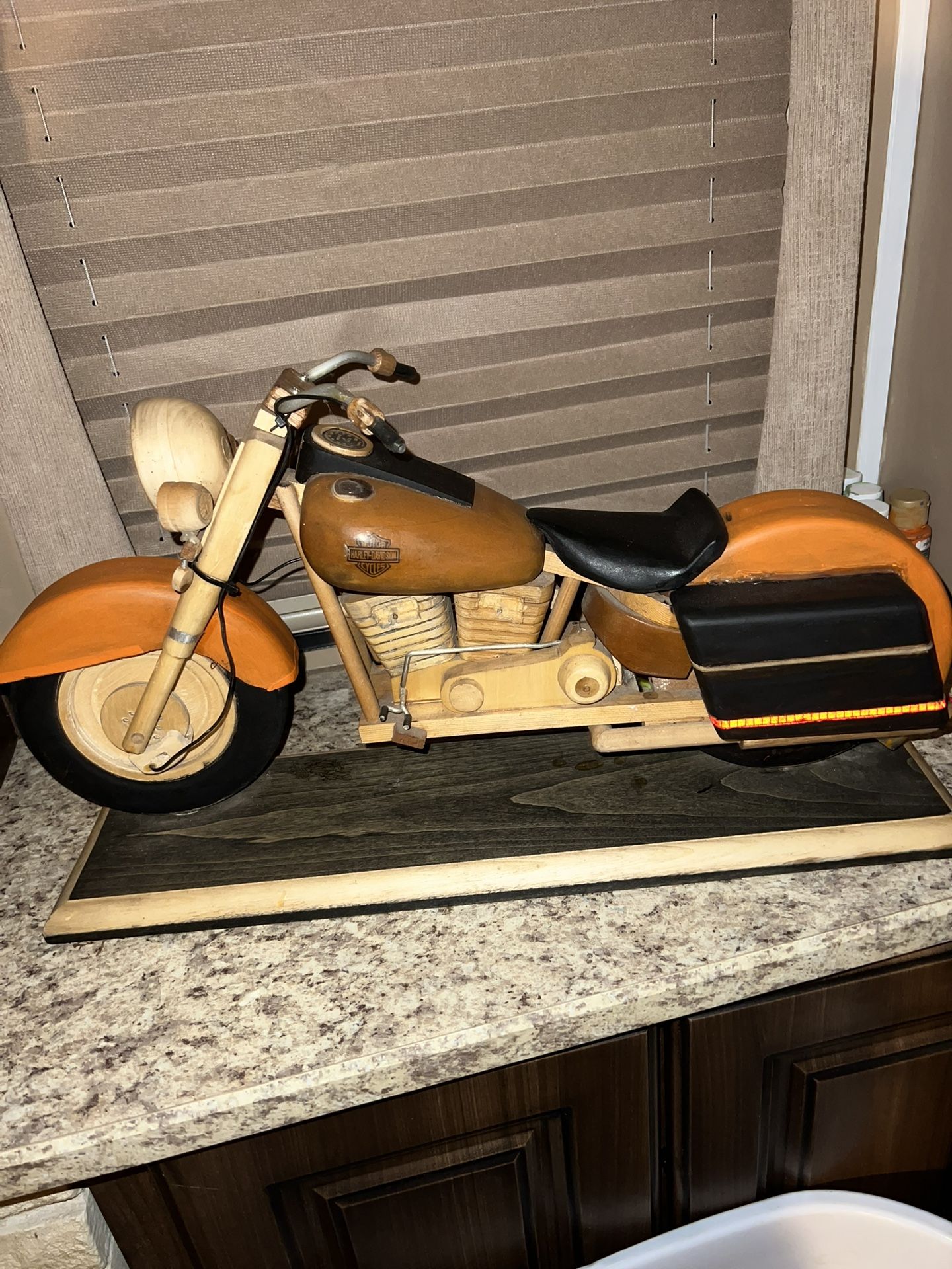 Hand carved wooden Harley Davidson
