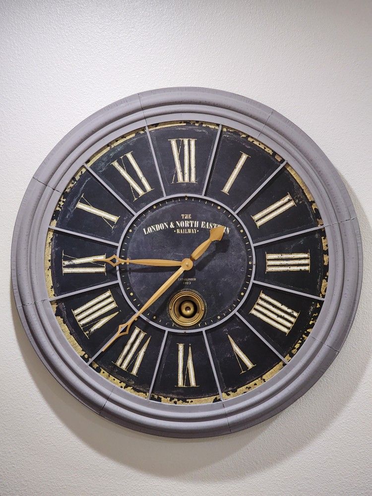 Large Wall Clock - About 38" In Diameter - Restoration Hardware London Rail Clock