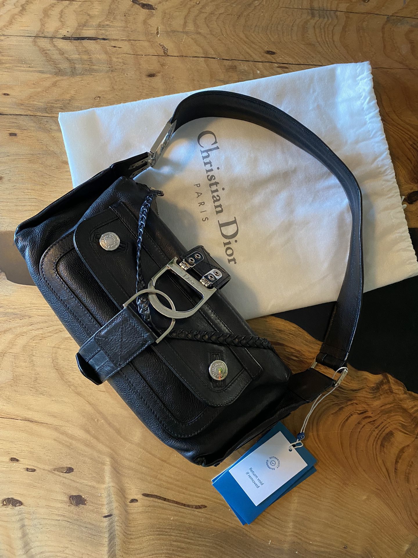 Authentic Dior Flight Shoulder Bag Black Leather