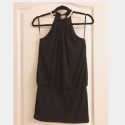 Black mini dress with gold collar