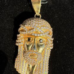 14k solid yellow gold Jesus CZ stones diamond cut, onyx gems 1.36CTW Pendant charm