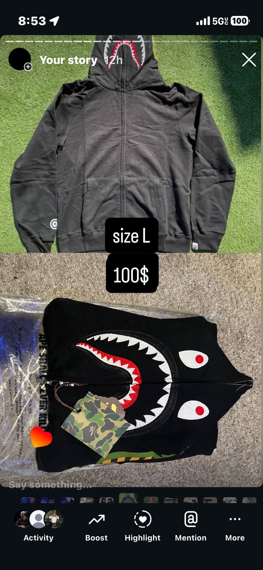 Black Bape hoodie size L