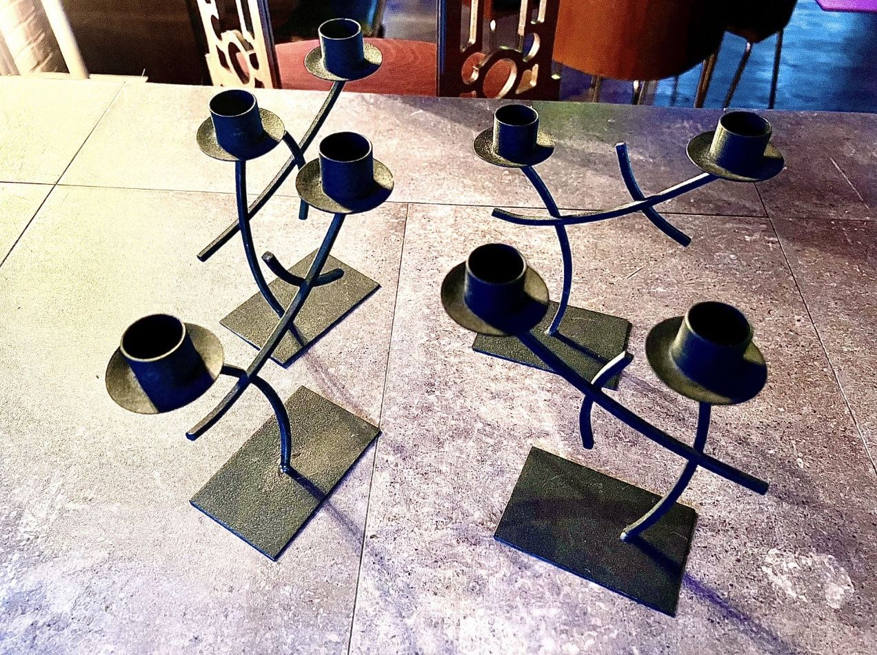 Vintage Black Wrought Iron Candle Holders - Set of 4