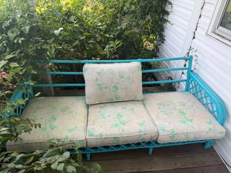 Blue Porch bench wicker rattan