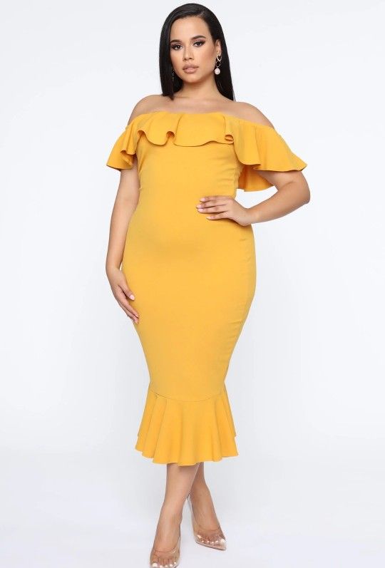 Fashion Nova Moments Like This Ruffle Dress - Mustard