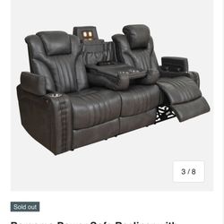 Power Sofa Recliner with Storage, Cup Holders and USB in Grey Faux Leather