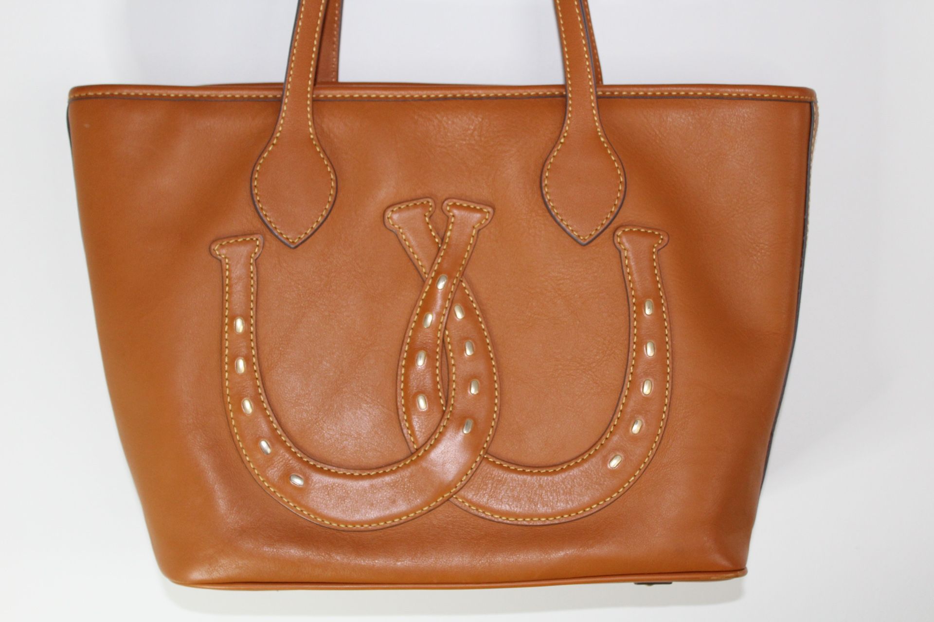 Dooney Bourke Western Horseshoe Cowboy Country Leather Tote Bag Natural Brown