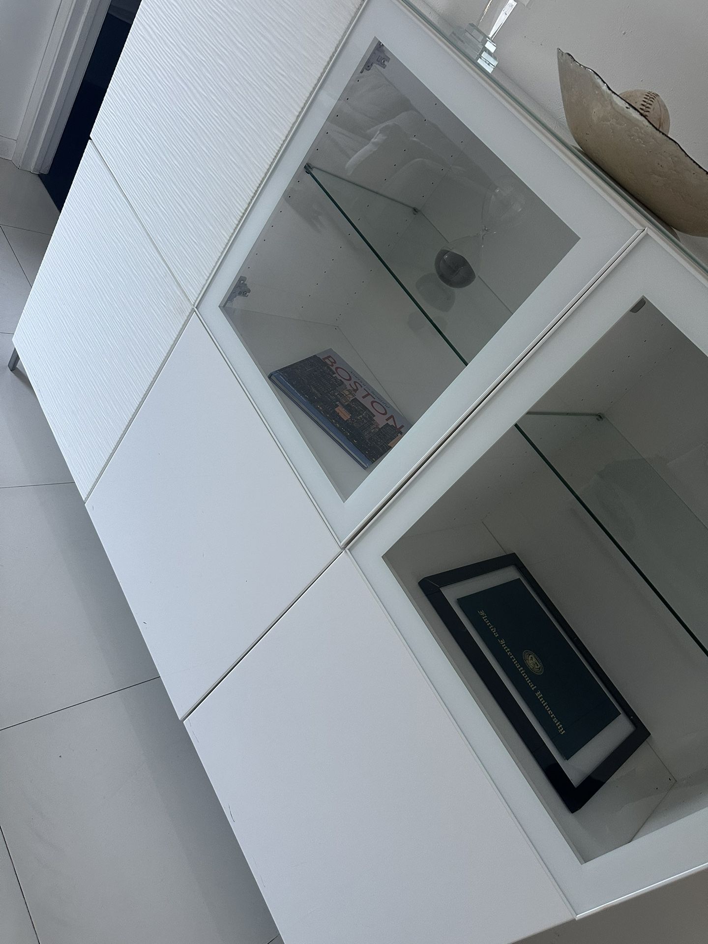 White glass display cabinet