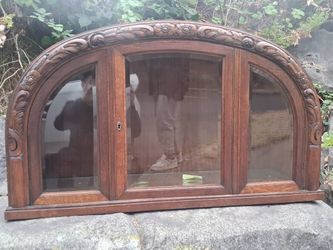 Antique Carved Oak Wall Display Cabinet - Vitrine Curio Case