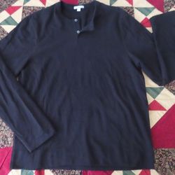 James Perse Men's COTTON HENLEY, Size 3, Navy L