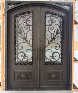 Wrought Iron Double Entry Door with Glass window