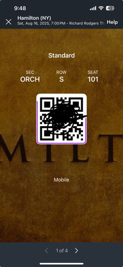 4 Tickets To Hamilton In New York Aug 16 7pm