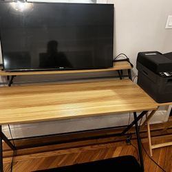 Desk, Foldable Beechwood and Black Metal 