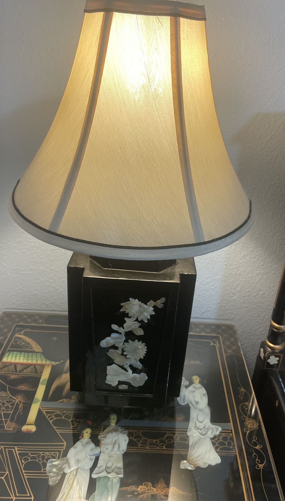 pair black asian night stand lamps