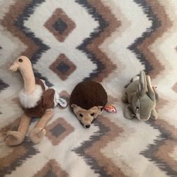 Set of 3 Ty Original Beanie Babies – Stretch, Nibbly & Prickles – Pre-Owned