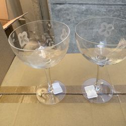 Hand Made Etched champagne, wine glasses