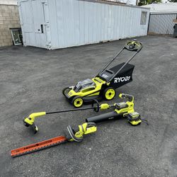 Ryobi 40v Self Propelled Mower, Hedge Trimmer ,blower,string trimmer And 2 Batteries And Charger