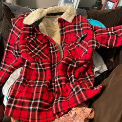 Pocketed Red Flannel Coat