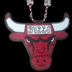 Handmade Double-Sided Beaded Chicago Bulls Necklace Champion Tribute 20” Long Red & Black 1991, 1992, 1993, 1996, 1997, and 1998. championsh