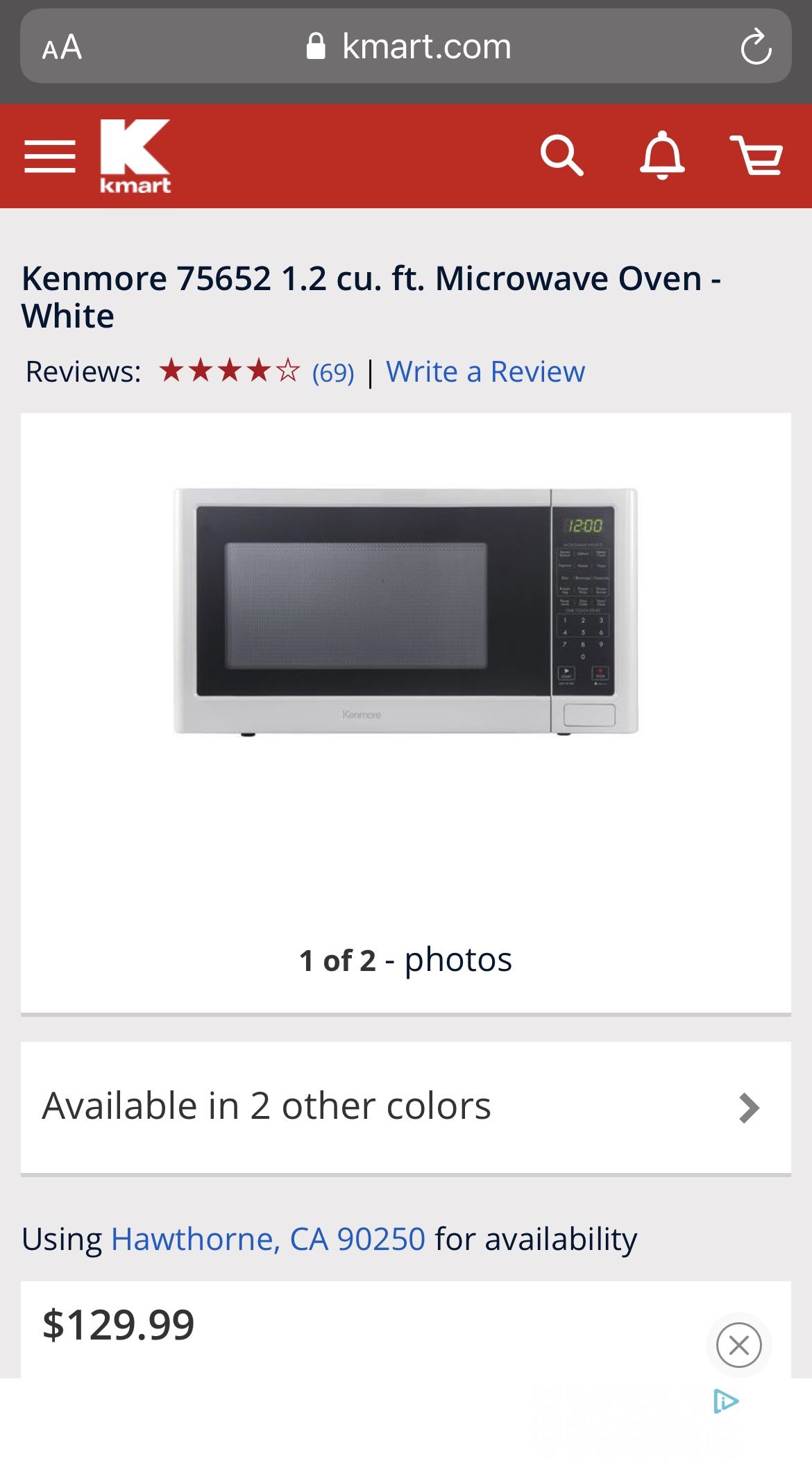 Microwave - 1.2 cu. ft. - Kenmore 75652
