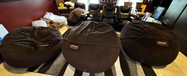 Lovesac Brown Round Beanbag Solid Pattern Adult Bean Bag