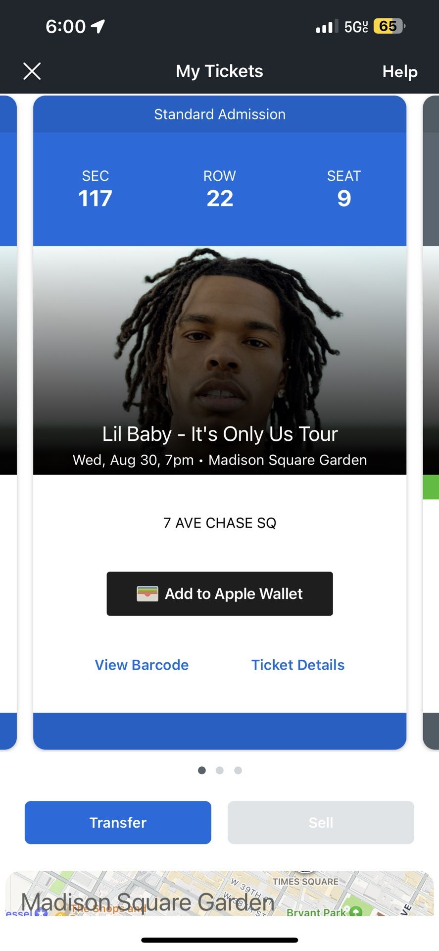 Two Tickets Lil Baby Madison Square Garden
