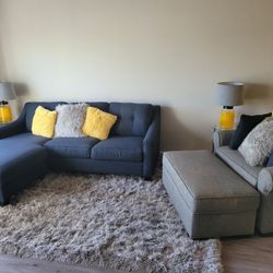 Blue Sectional, Gray Chair And Ottoman..must Pickup.