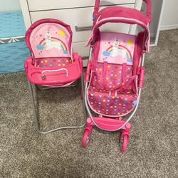 Toy Baby Stroller And High Chair For Toy Babies. 