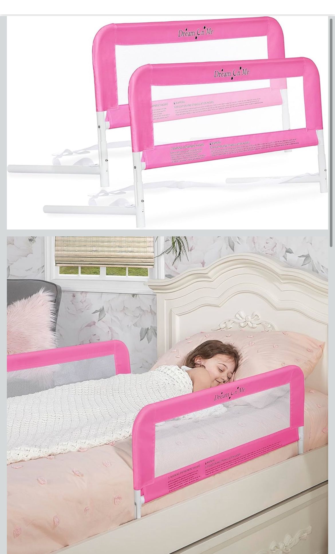 Dream On Me Bed Rail Set Of Two Pink