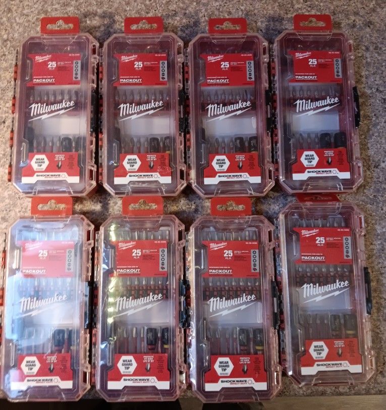 MILWAUKEE SHOCKWAVE 25 PIECE IMPACT DRILL BIT SETS 2 FOR $25 8 FOR $90